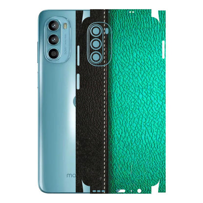 Motorola Phone Skins (All Models) - Black Green Dual Leather Stich - 3D Embossed Finish (L-233) Motorola Moto G52