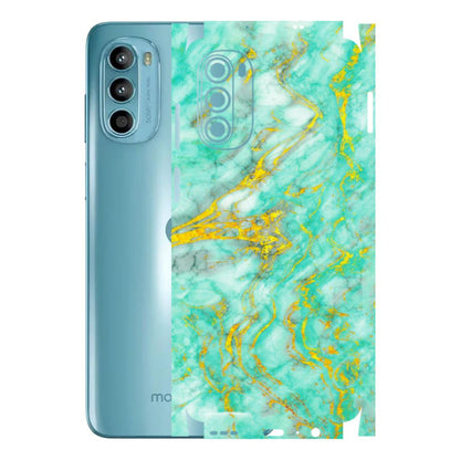 Motorola Phone Skins (All Models) - Green And Gold Marble Feel - Matte Finish (M-16) Motorola Moto G52