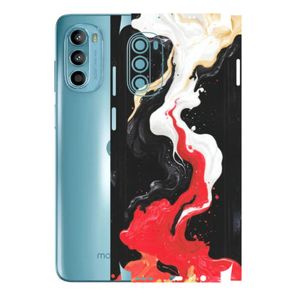 Motorola Phone Skins (All Models) - Black Red White Paint Splash Fusion - Matte Finish (M-56) Motorola Moto G52