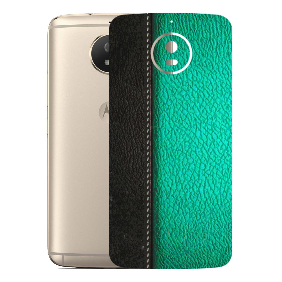 Motorola Phone Skins (All Models) - Black Green Dual Leather Stich - 3D Embossed Finish (L-233) Motorola Moto G5S