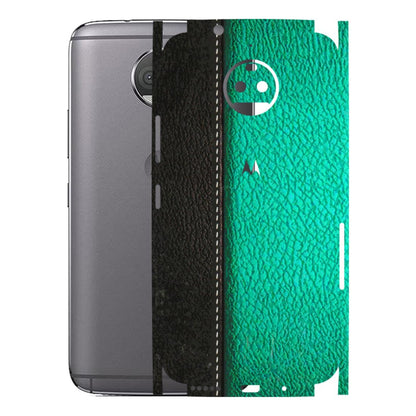 Motorola Phone Skins (All Models) - Black Green Dual Leather Stich - 3D Embossed Finish (L-233) Motorola Moto G5S Plus