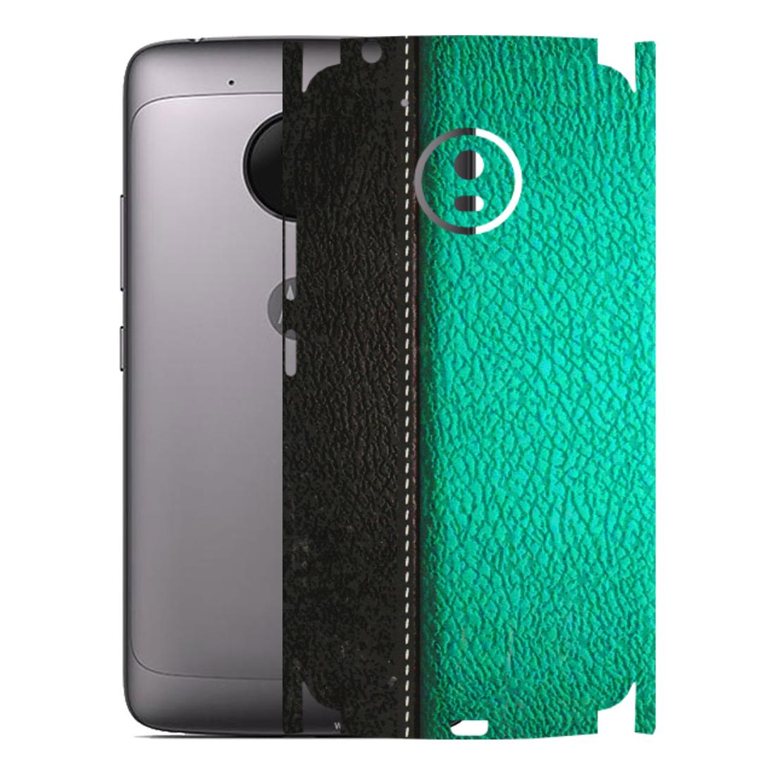 Motorola Phone Skins (All Models) - Black Green Dual Leather Stich - 3D Embossed Finish (L-233) Motorola Moto G5