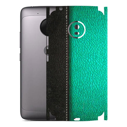 Motorola Phone Skins (All Models) - Black Green Dual Leather Stich - 3D Embossed Finish (L-233) Motorola Moto G5