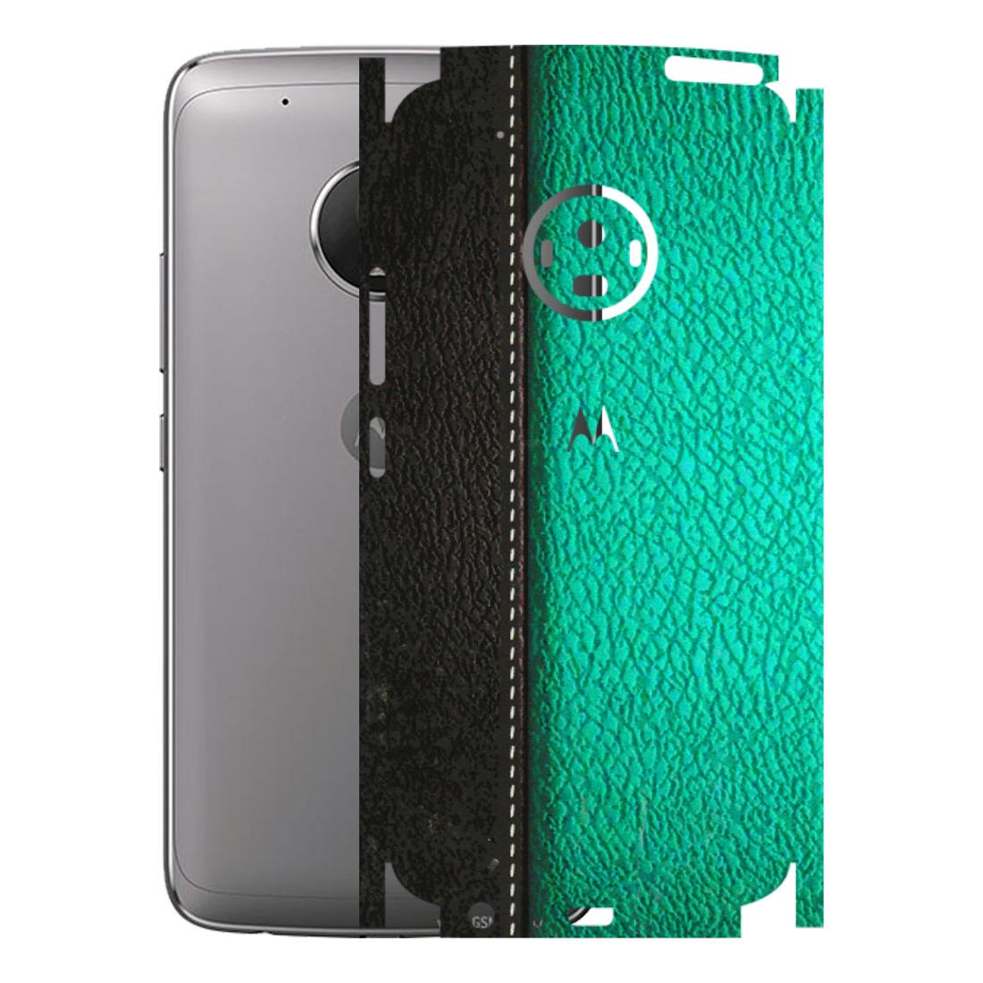 Motorola Phone Skins (All Models) - Black Green Dual Leather Stich - 3D Embossed Finish (L-233) Motorola Moto G5 Plus