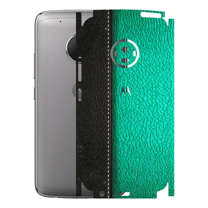 Motorola Phone Skins (All Models) - Black Green Dual Leather Stich - 3D Embossed Finish (L-233) Motorola Moto G5 Plus