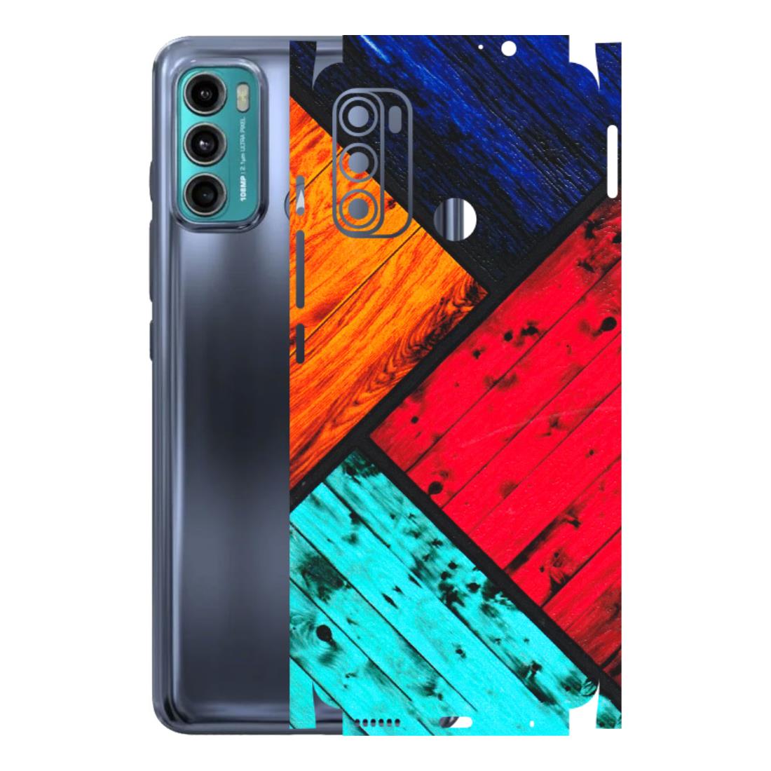 Motorola Phone Skins (All Models) - Colourful Wood Panels Abstract - 3D Embossed Finish (L-09) Motorola Moto G60