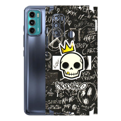 Motorola Phone Skins (All Models) - Funny Skull Black Chalk Grafitti - 3D Embossed Finish (L-22) Motorola Moto G60
