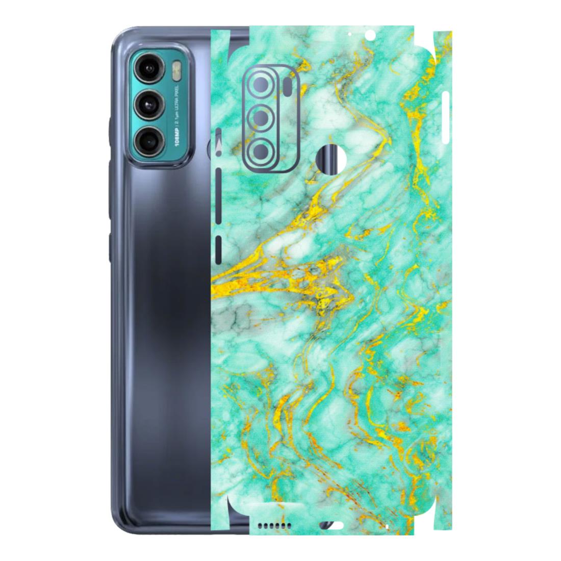 Motorola Phone Skins (All Models) - Green And Gold Marble Feel - Matte Finish (M-16) Motorola Moto G60