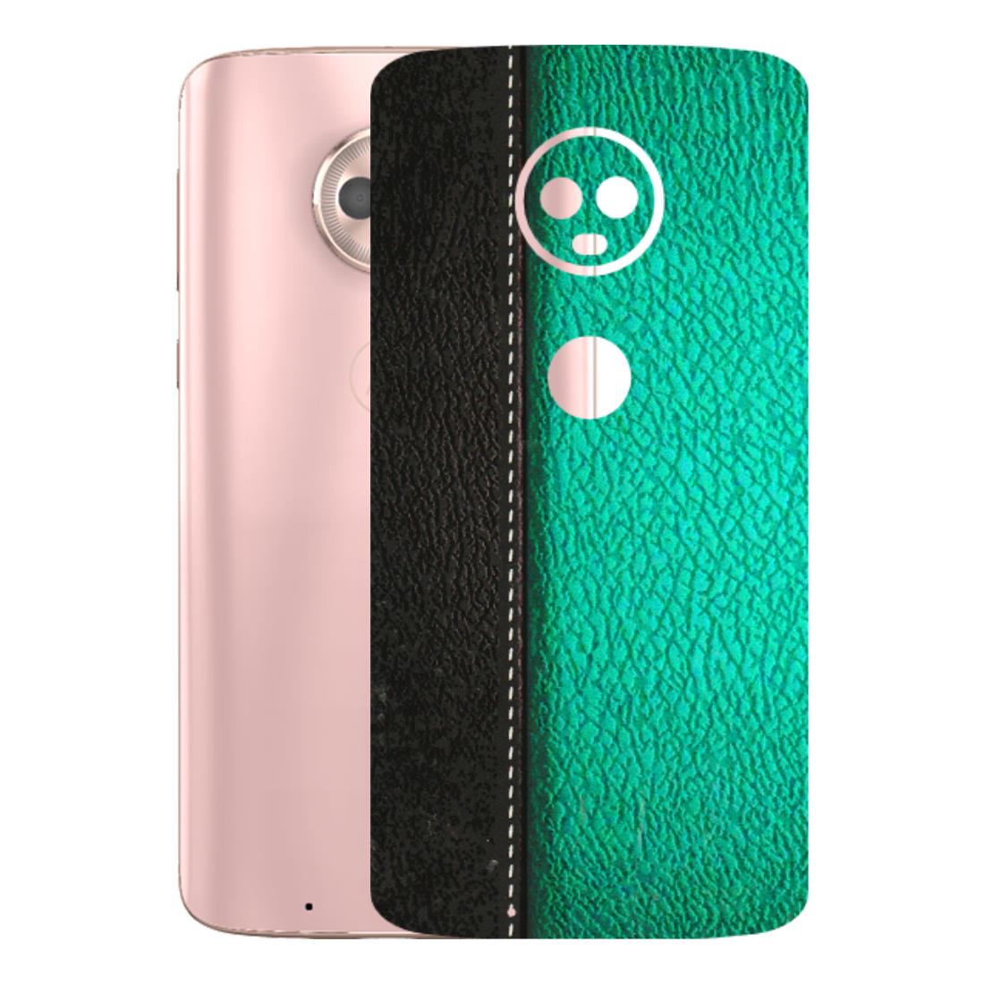 Motorola Phone Skins (All Models) - Black Green Dual Leather Stich - 3D Embossed Finish (L-233) Motorola Moto G6