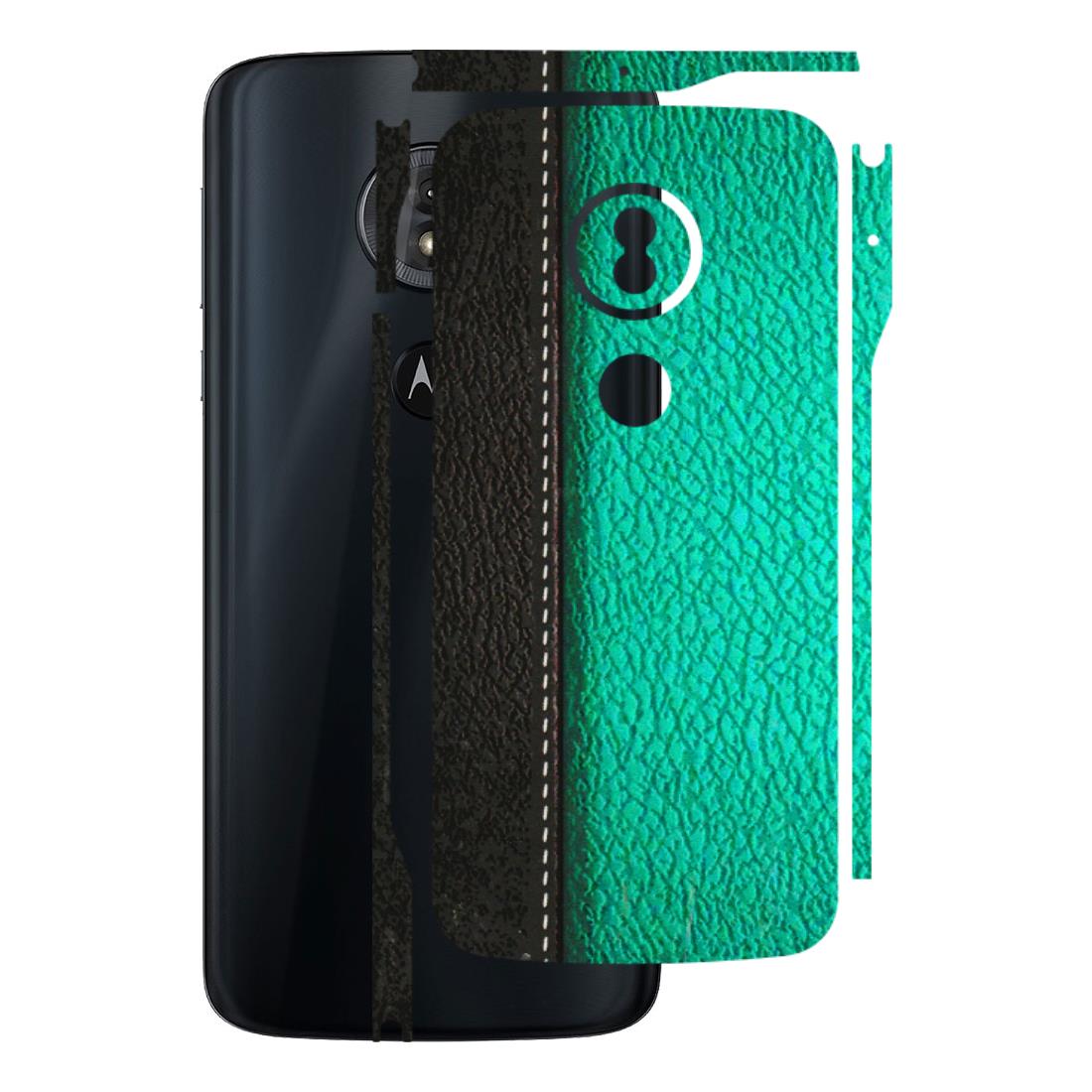 Motorola Phone Skins (All Models) - Black Green Dual Leather Stich - 3D Embossed Finish (L-233) Motorola Moto G6 Play