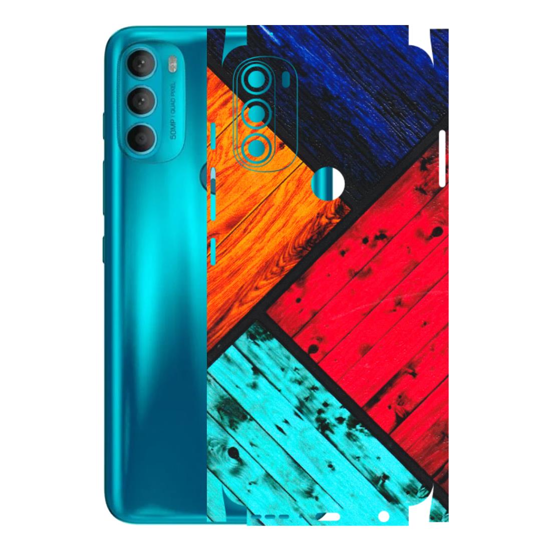 Motorola Phone Skins (All Models) - Colourful Wood Panels Abstract - 3D Embossed Finish (L-09) Motorola Moto G71 (5G)
