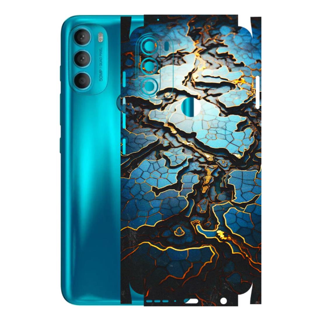 Motorola Phone Skins (All Models) - Blue Gold Abstract - 3D Embossed Finish (L-11) Motorola Moto G71 (5G)
