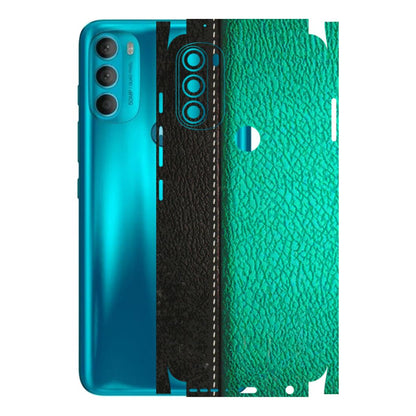 Motorola Phone Skins (All Models) - Black Green Dual Leather Stich - 3D Embossed Finish (L-233) Motorola Moto G71 (5G)