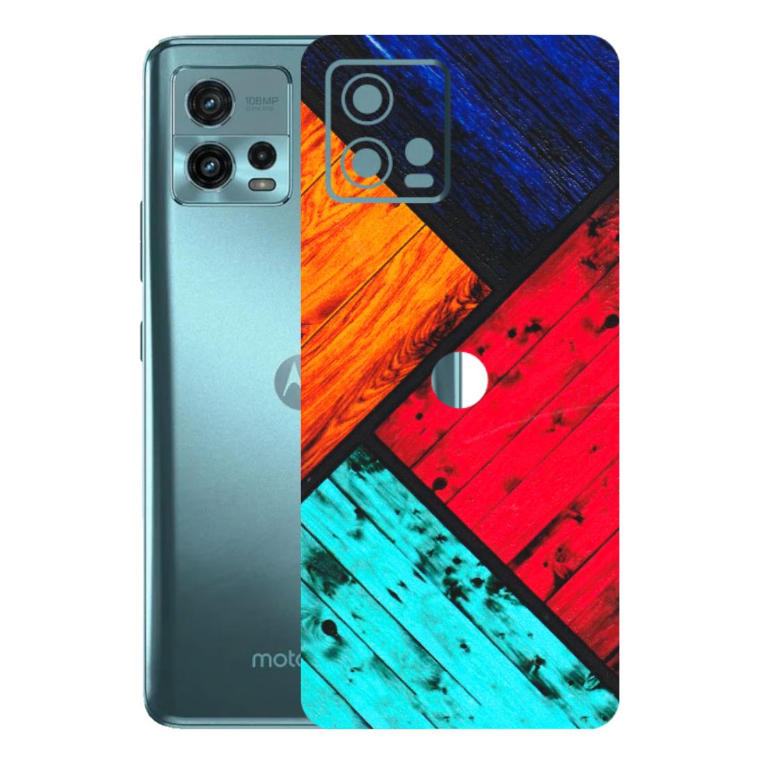 Motorola Phone Skins (All Models) - Colourful Wood Panels Abstract - 3D Embossed Finish (L-09) Motorola Moto G72 (5G)
