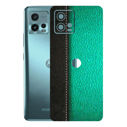 Motorola Phone Skins (All Models) - Black Green Dual Leather Stich - 3D Embossed Finish (L-233) Motorola Moto G72 (5G)