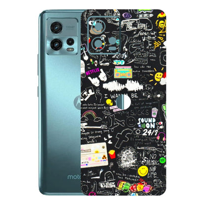 Motorola Phone Skins (All Models) - Black Creatives Doodles - 3D Embossed Finish (L-311) Motorola Moto G72 (5G)