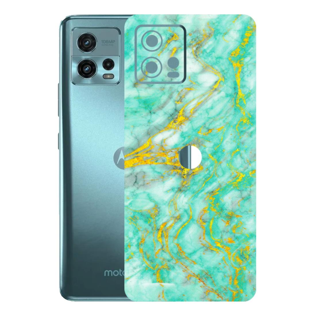Motorola Phone Skins (All Models) - Green And Gold Marble Feel - Matte Finish (M-16) Motorola Moto G72 (5G)