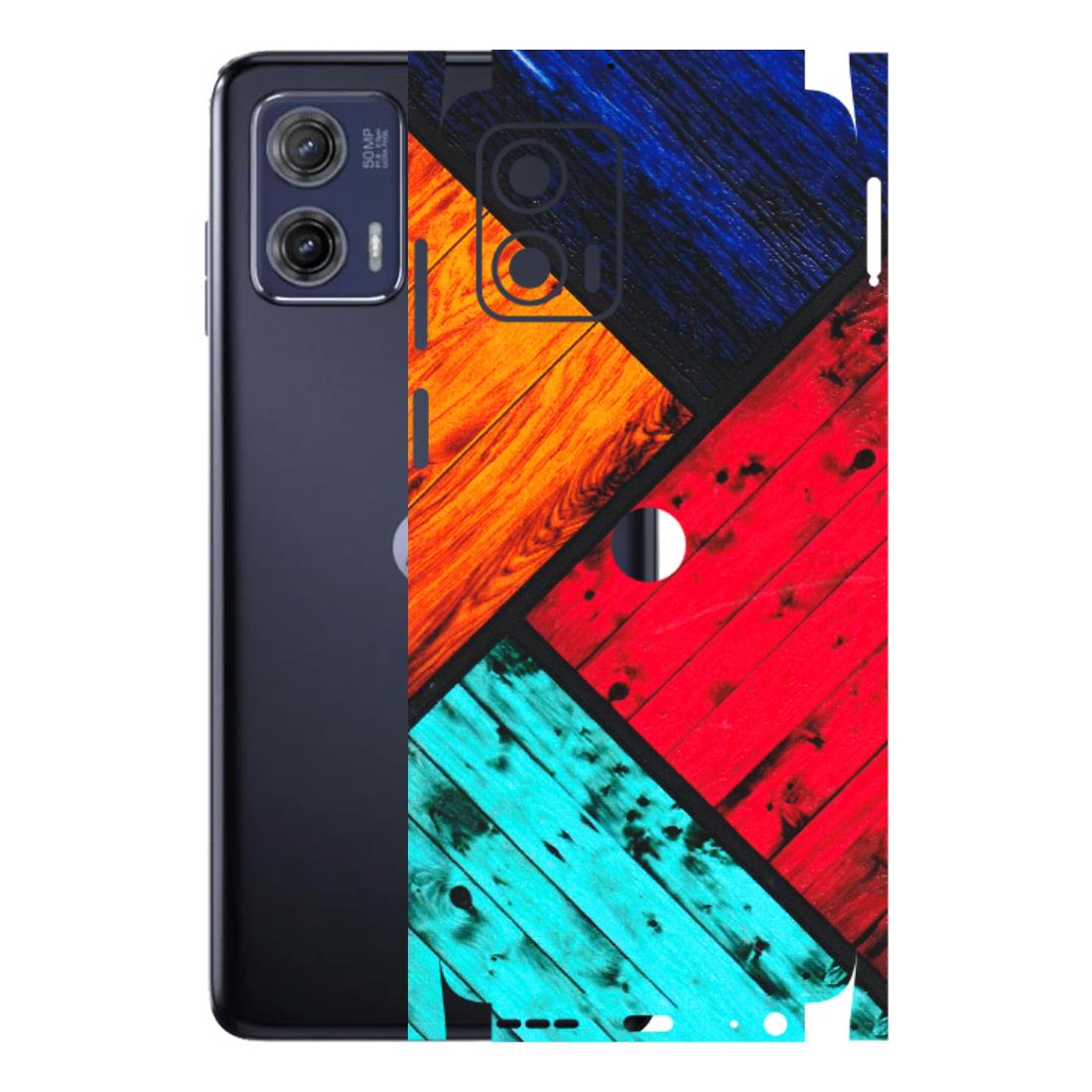 Motorola Phone Skins (All Models) - Colourful Wood Panels Abstract - 3D Embossed Finish (L-09) Motorola Moto G73 (5G)