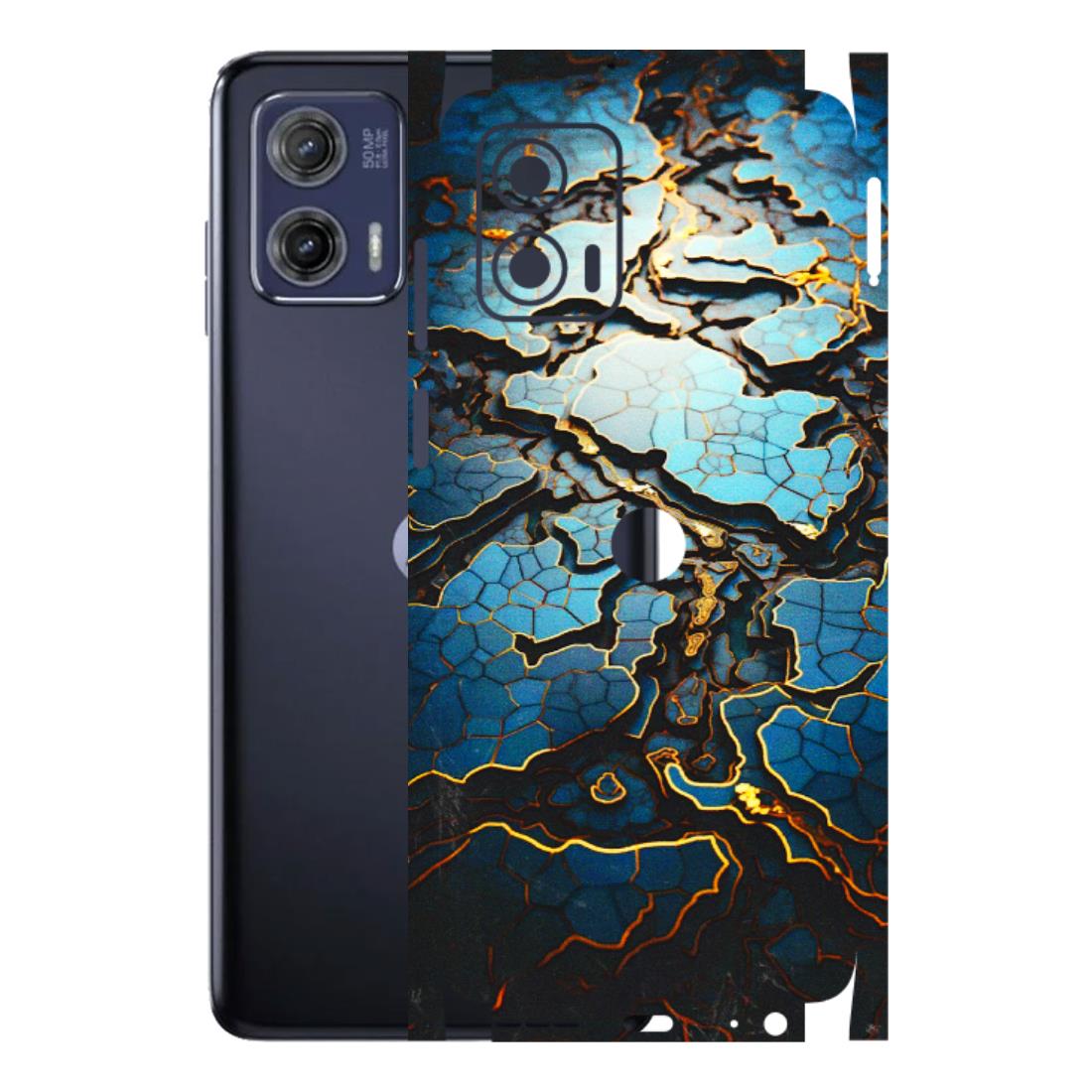 Motorola Phone Skins (All Models) - Blue Gold Abstract - 3D Embossed Finish (L-11) Motorola Moto G73 (5G)