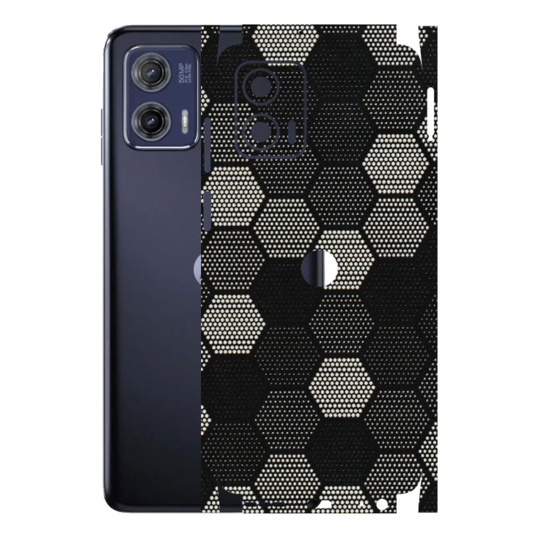 Motorola Phone Skins (All Models) - Black & White Dotted Honeycomb Texture - 3D Embossed Finish (L-202) Motorola Moto G73 (5G)