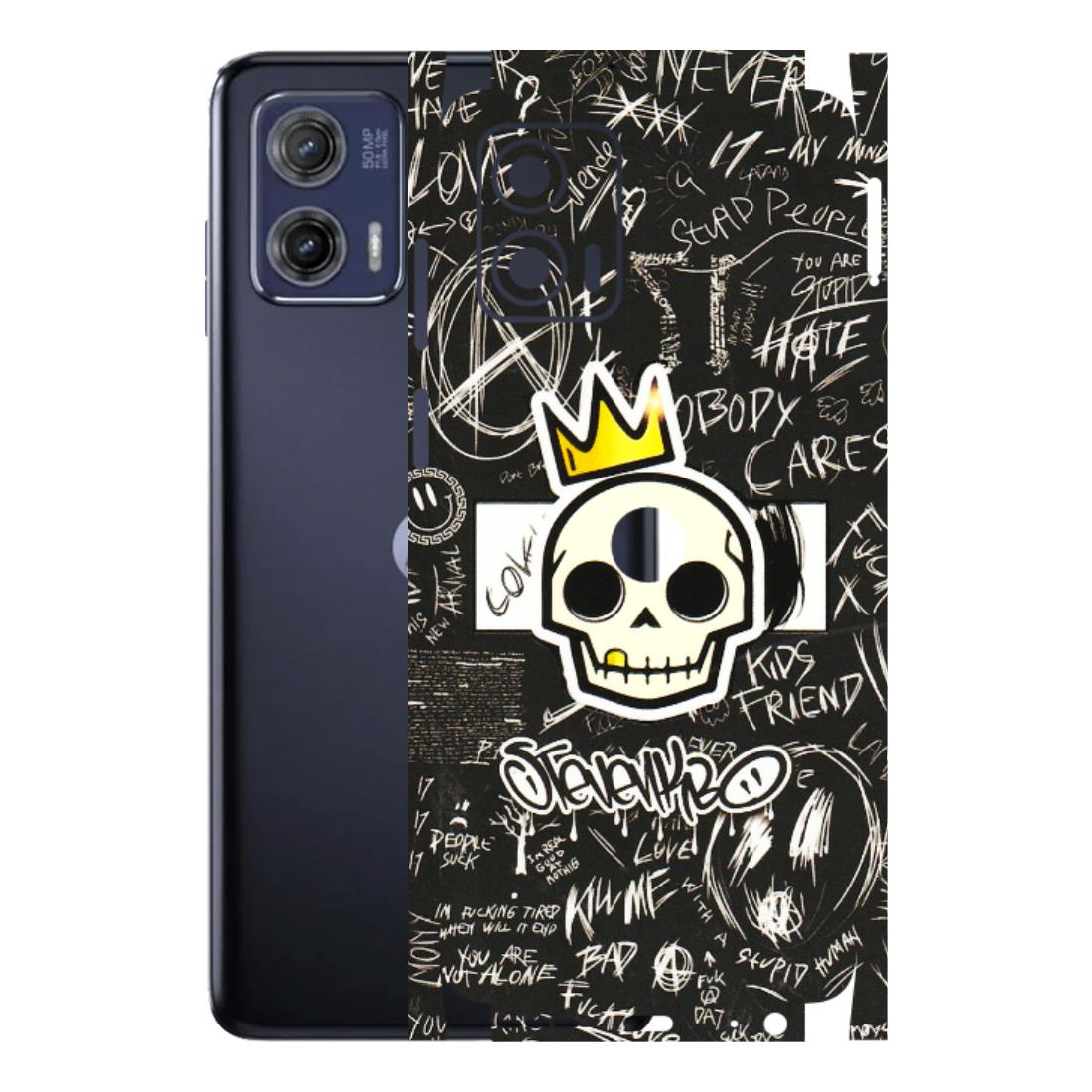 Motorola Phone Skins (All Models) - Funny Skull Black Chalk Grafitti - 3D Embossed Finish (L-22) Motorola Moto G73 (5G)