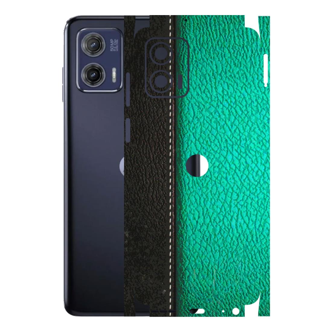 Motorola Phone Skins (All Models) - Black Green Dual Leather Stich - 3D Embossed Finish (L-233) Motorola Moto G73 (5G)