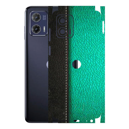 Motorola Phone Skins (All Models) - Black Green Dual Leather Stich - 3D Embossed Finish (L-233) Motorola Moto G73 (5G)