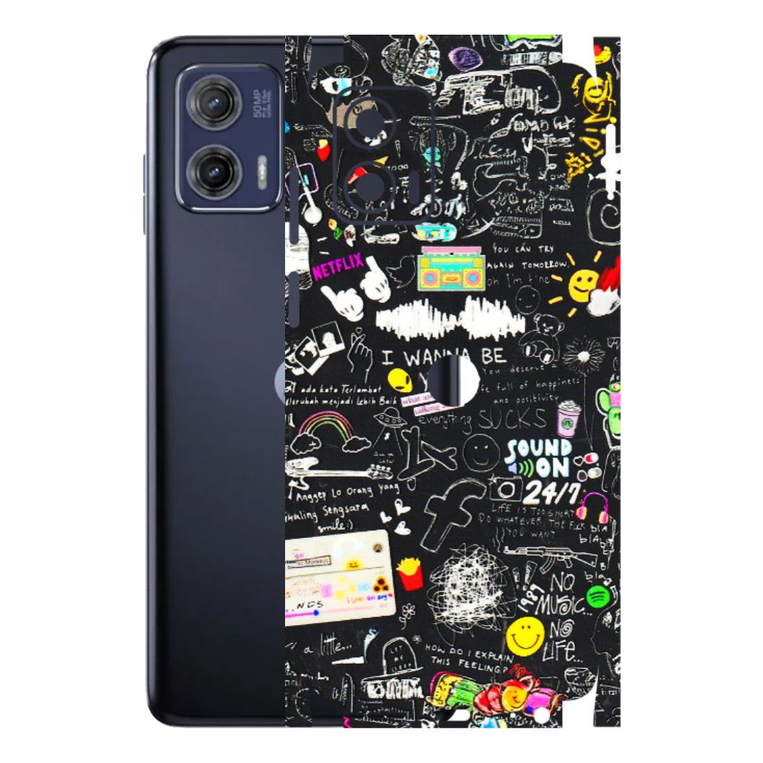 Motorola Phone Skins (All Models) - Black Creatives Doodles - 3D Embossed Finish (L-311) Motorola Moto G73 (5G)