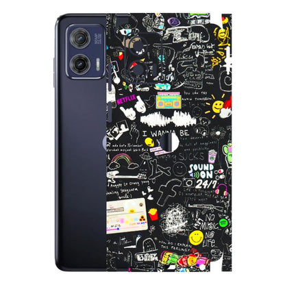 Motorola Phone Skins (All Models) - Black Creatives Doodles - 3D Embossed Finish (L-311) Motorola Moto G73 (5G)
