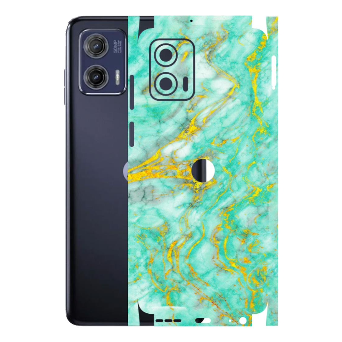 Motorola Phone Skins (All Models) - Green And Gold Marble Feel - Matte Finish (M-16) Motorola Moto G73 (5G)