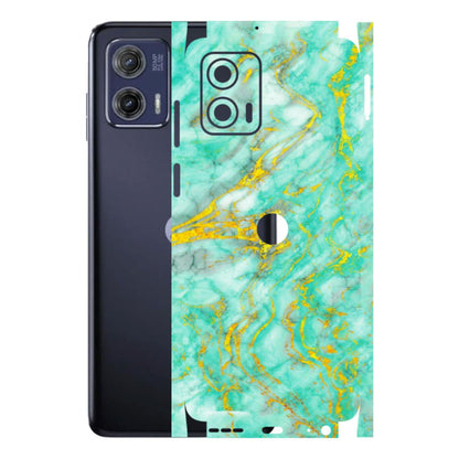 Motorola Phone Skins (All Models) - Green And Gold Marble Feel - Matte Finish (M-16) Motorola Moto G73 (5G)