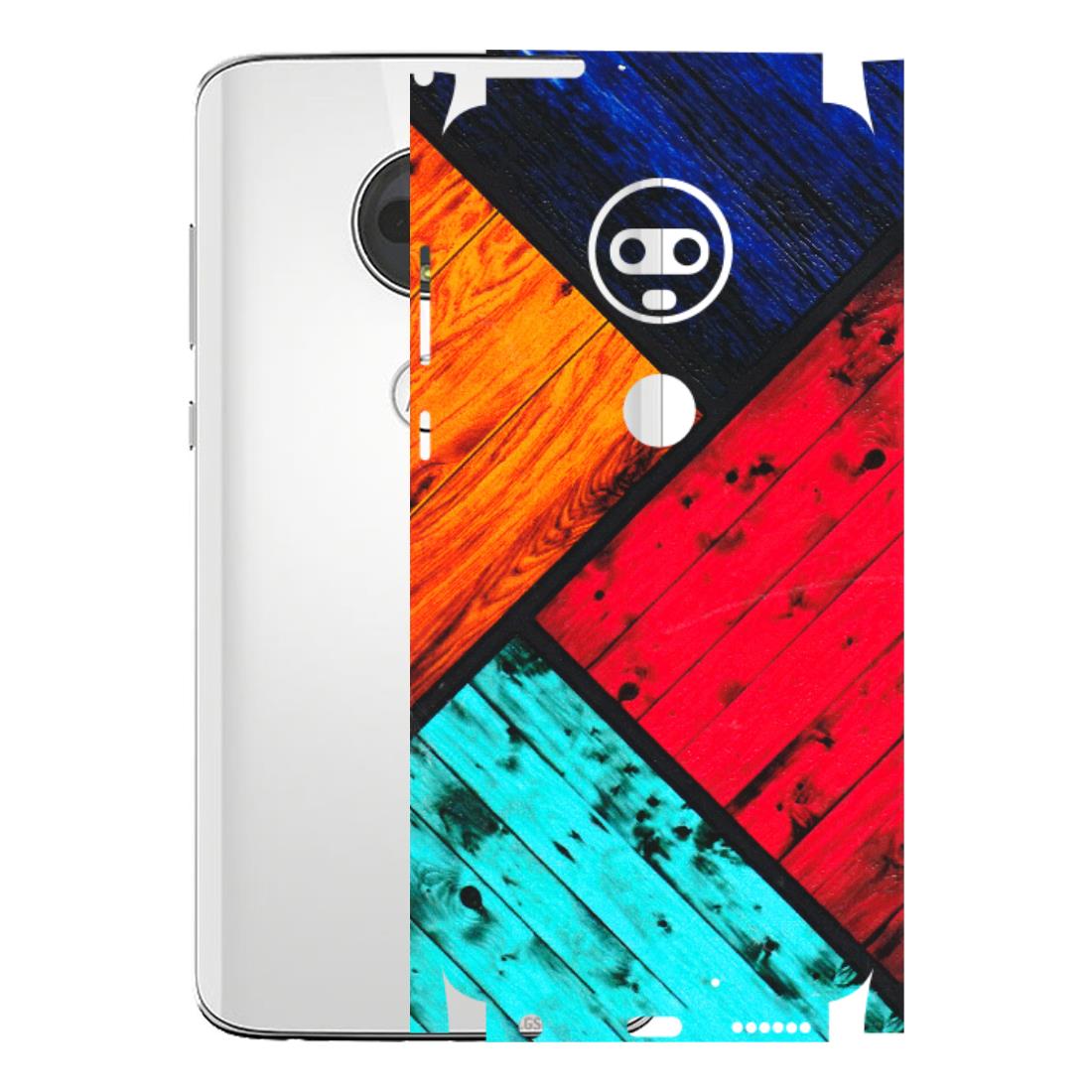 Motorola Phone Skins (All Models) - Colourful Wood Panels Abstract - 3D Embossed Finish (L-09) Motorola Moto G7