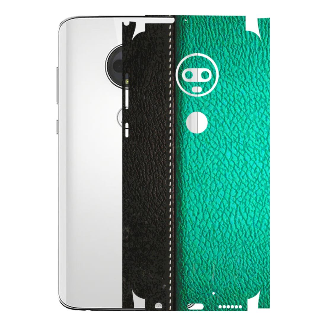 Motorola Phone Skins (All Models) - Black Green Dual Leather Stich - 3D Embossed Finish (L-233) Motorola Moto G7