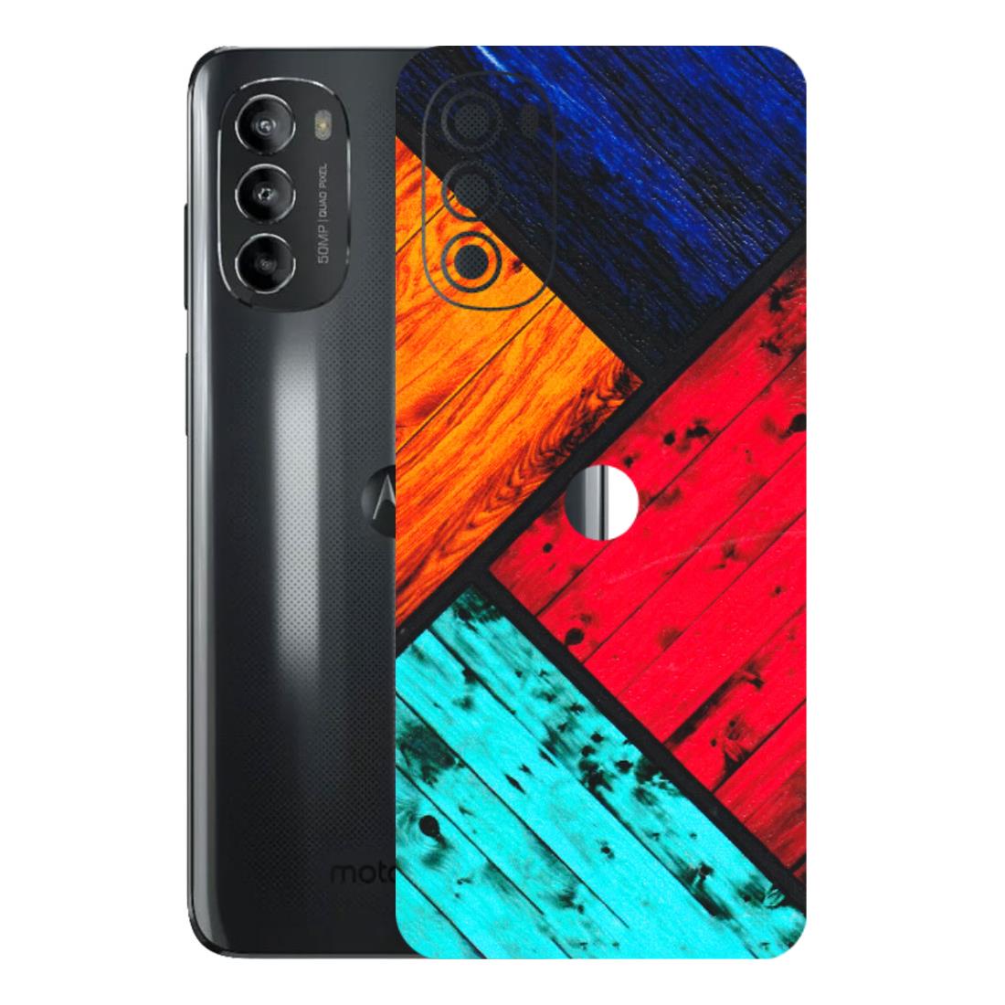 Motorola Phone Skins (All Models) - Colourful Wood Panels Abstract - 3D Embossed Finish (L-09) Motorola Moto G82 (5G)