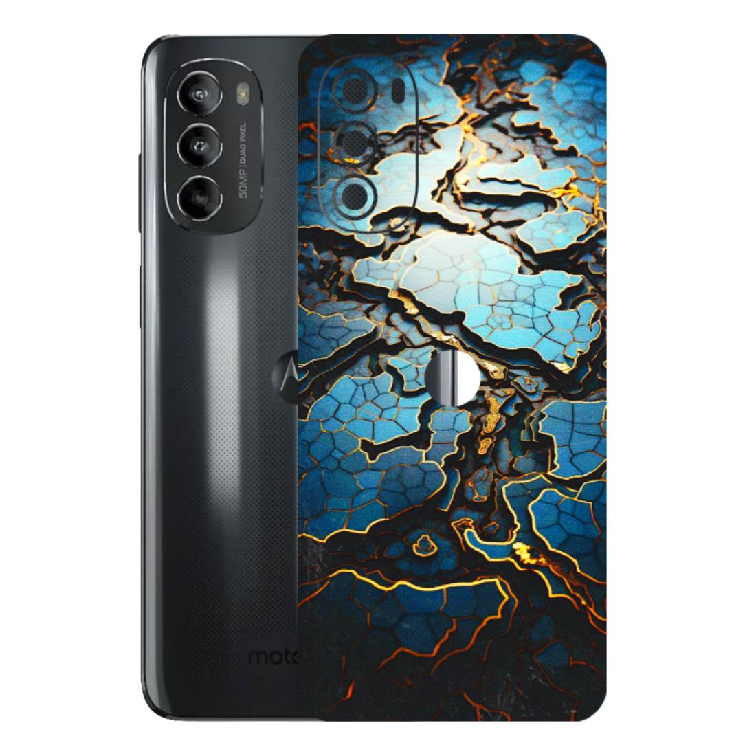 Motorola Phone Skins (All Models) - Blue Gold Abstract - 3D Embossed Finish (L-11) Motorola Moto G82 (5G)