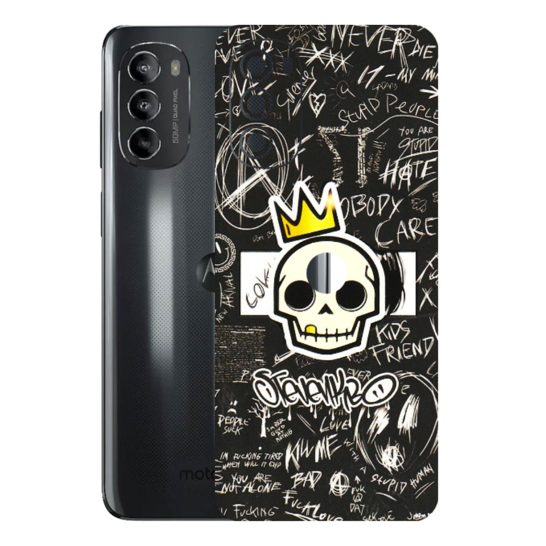 Motorola Phone Skins (All Models) - Funny Skull Black Chalk Grafitti - 3D Embossed Finish (L-22) Motorola Moto G82 (5G)