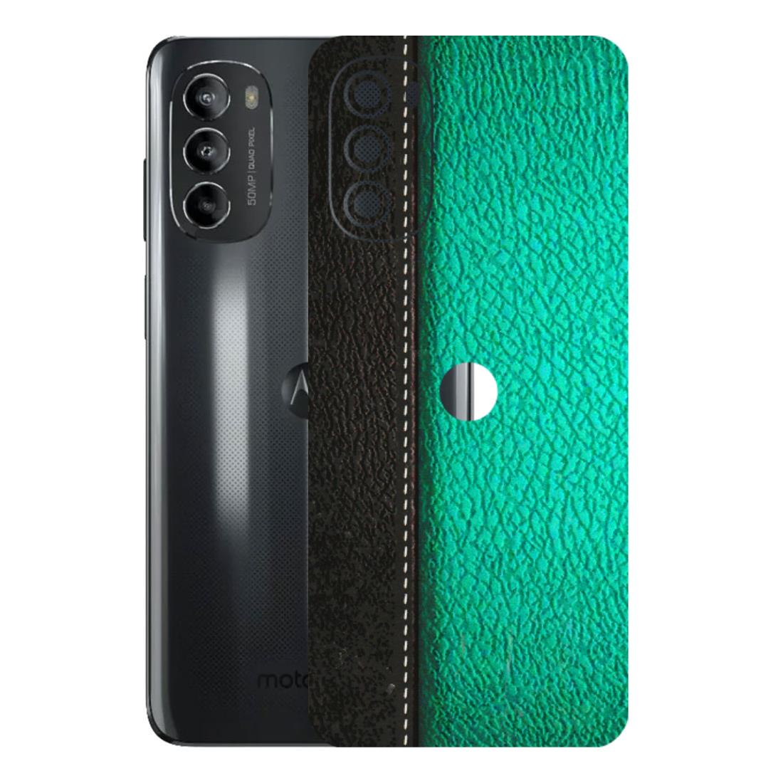 Motorola Phone Skins (All Models) - Black Green Dual Leather Stich - 3D Embossed Finish (L-233) Motorola Moto G82 (5G)