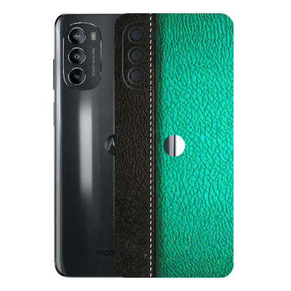 Motorola Phone Skins (All Models) - Black Green Dual Leather Stich - 3D Embossed Finish (L-233) Motorola Moto G82 (5G)