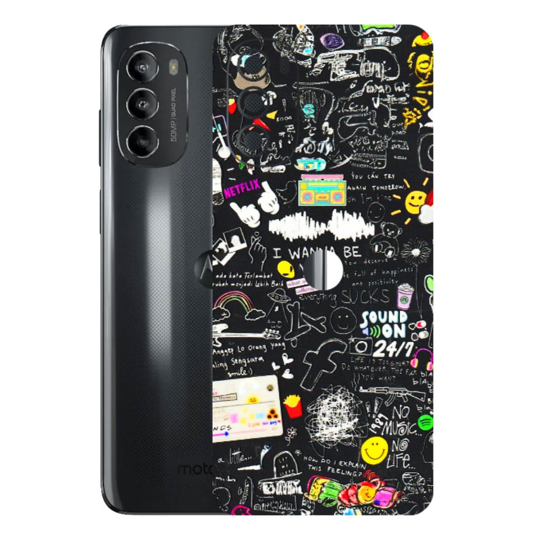 Motorola Phone Skins (All Models) - Black Creatives Doodles - 3D Embossed Finish (L-311) Motorola Moto G82 (5G)