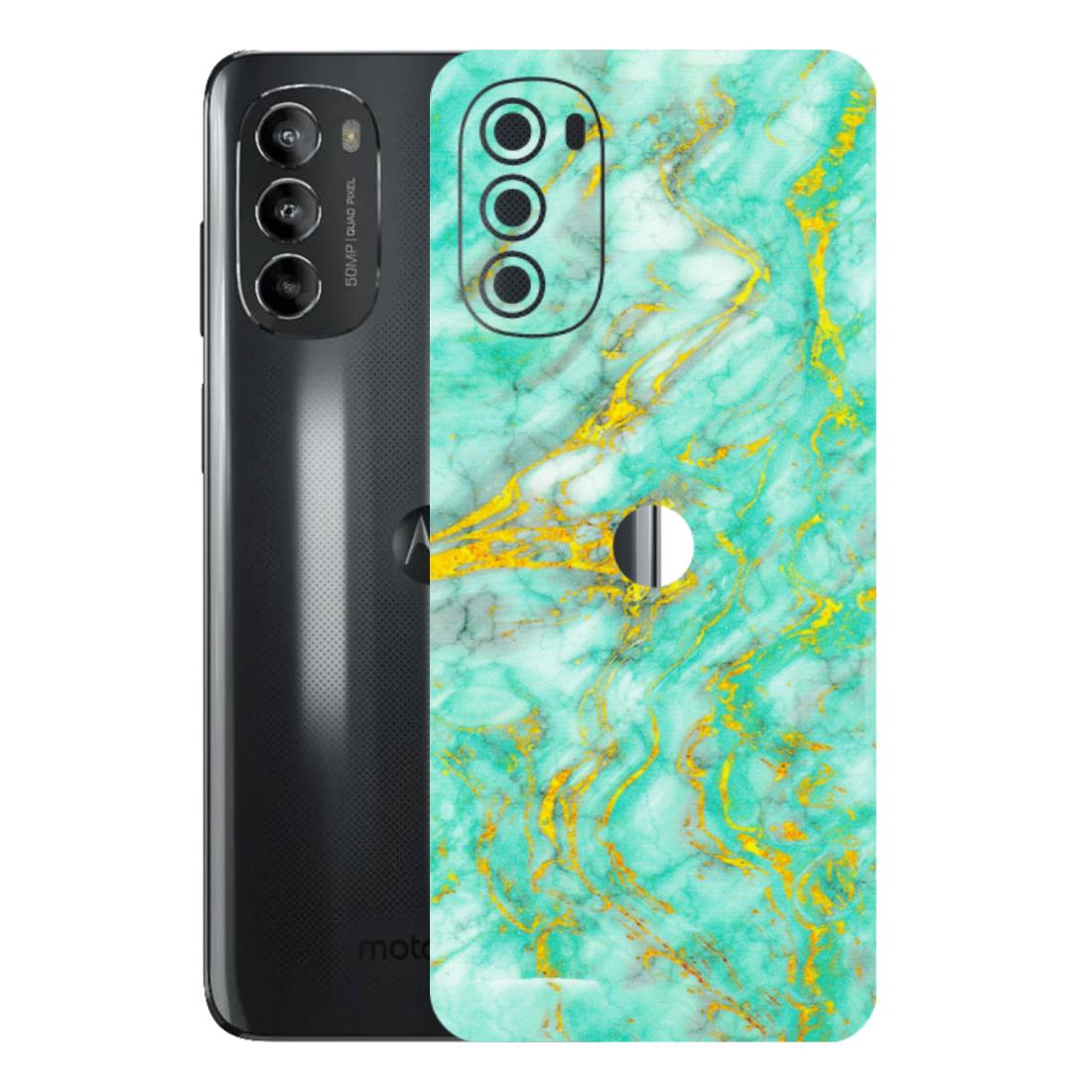 Motorola Phone Skins (All Models) - Green And Gold Marble Feel - Matte Finish (M-16) Motorola Moto G82 (5G)