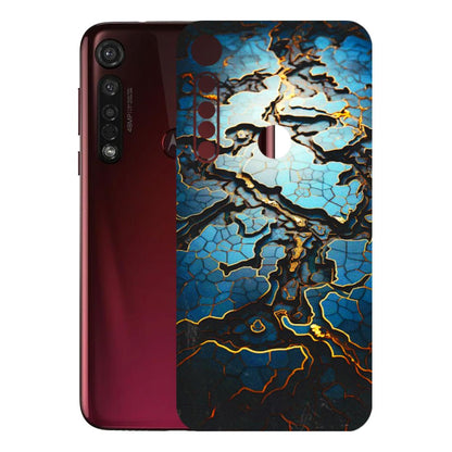 Motorola Phone Skins (All Models) - Blue Gold Abstract - 3D Embossed Finish (L-11) Motorola Moto G8 Plus