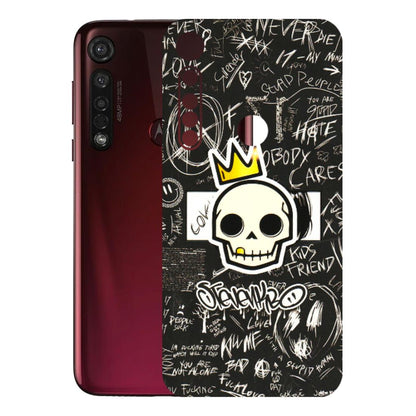 Motorola Phone Skins (All Models) - Funny Skull Black Chalk Grafitti - 3D Embossed Finish (L-22) Motorola Moto G8 Plus