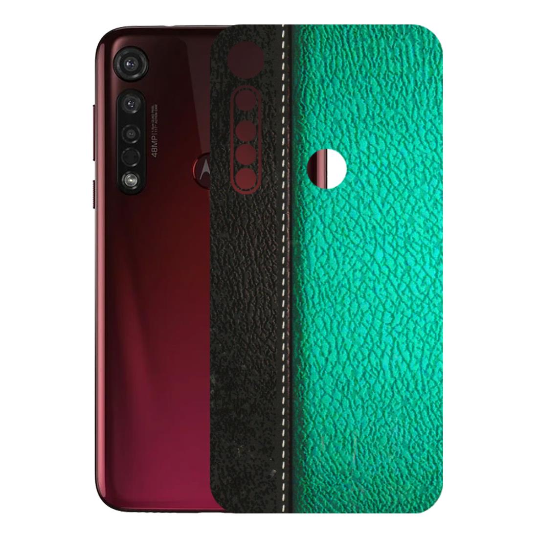 Motorola Phone Skins (All Models) - Black Green Dual Leather Stich - 3D Embossed Finish (L-233) Motorola Moto G8 Plus