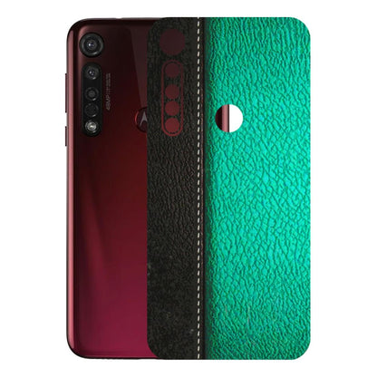 Motorola Phone Skins (All Models) - Black Green Dual Leather Stich - 3D Embossed Finish (L-233) Motorola Moto G8 Plus