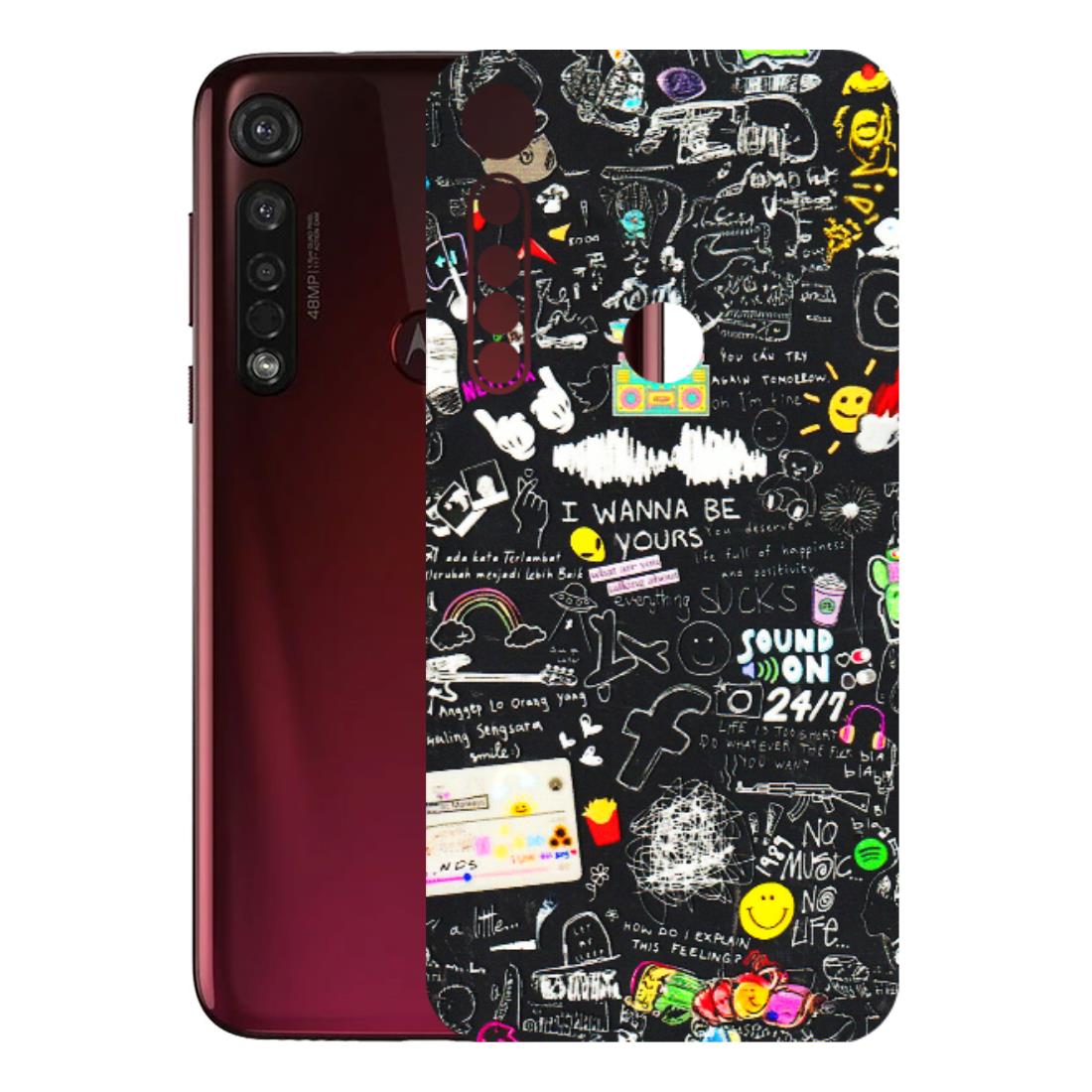 Motorola Phone Skins (All Models) - Black Creatives Doodles - 3D Embossed Finish (L-311) Motorola Moto G8 Plus