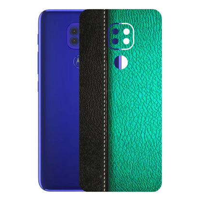 Motorola Phone Skins (All Models) - Black Green Dual Leather Stich - 3D Embossed Finish (L-233) Motorola Moto G9