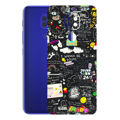 Motorola Phone Skins (All Models) - Black Creatives Doodles - 3D Embossed Finish (L-311) Motorola Moto G9