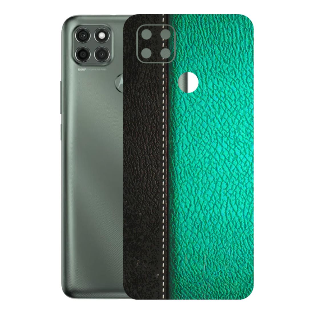 Motorola Phone Skins (All Models) - Black Green Dual Leather Stich - 3D Embossed Finish (L-233) Motorola Moto G9 Power