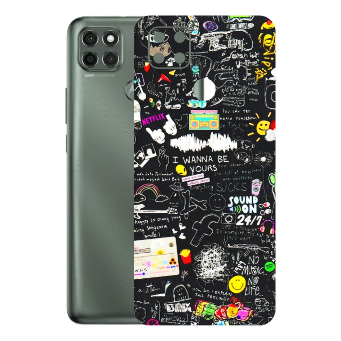 Motorola Phone Skins (All Models) - Black Creatives Doodles - 3D Embossed Finish (L-311) Motorola Moto G9 Power