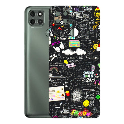 Motorola Phone Skins (All Models) - Black Creatives Doodles - 3D Embossed Finish (L-311) Motorola Moto G9 Power